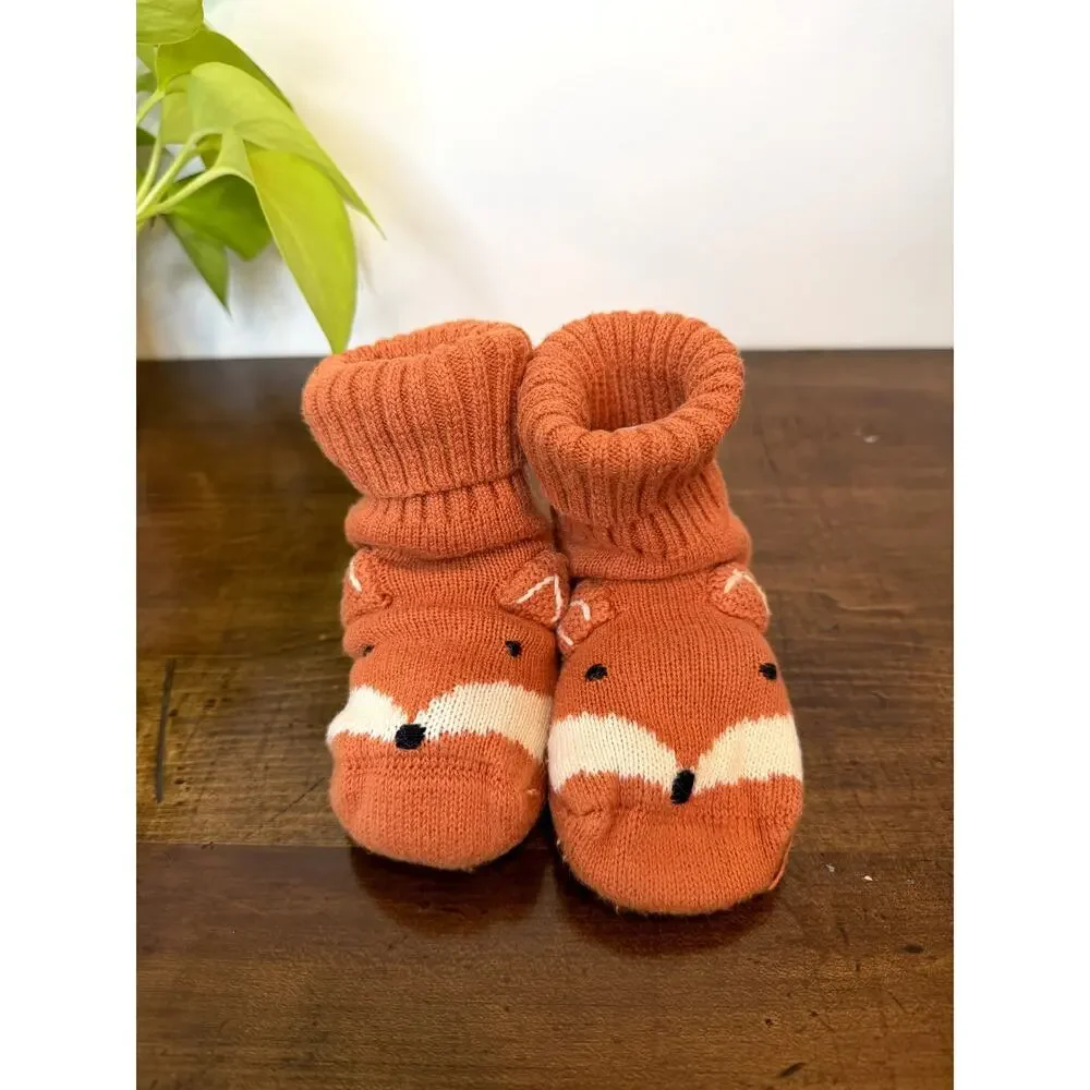 Fox Slipper Socks Cozy Knit Fleece Lined Non Slip House Shoes Cute Orange